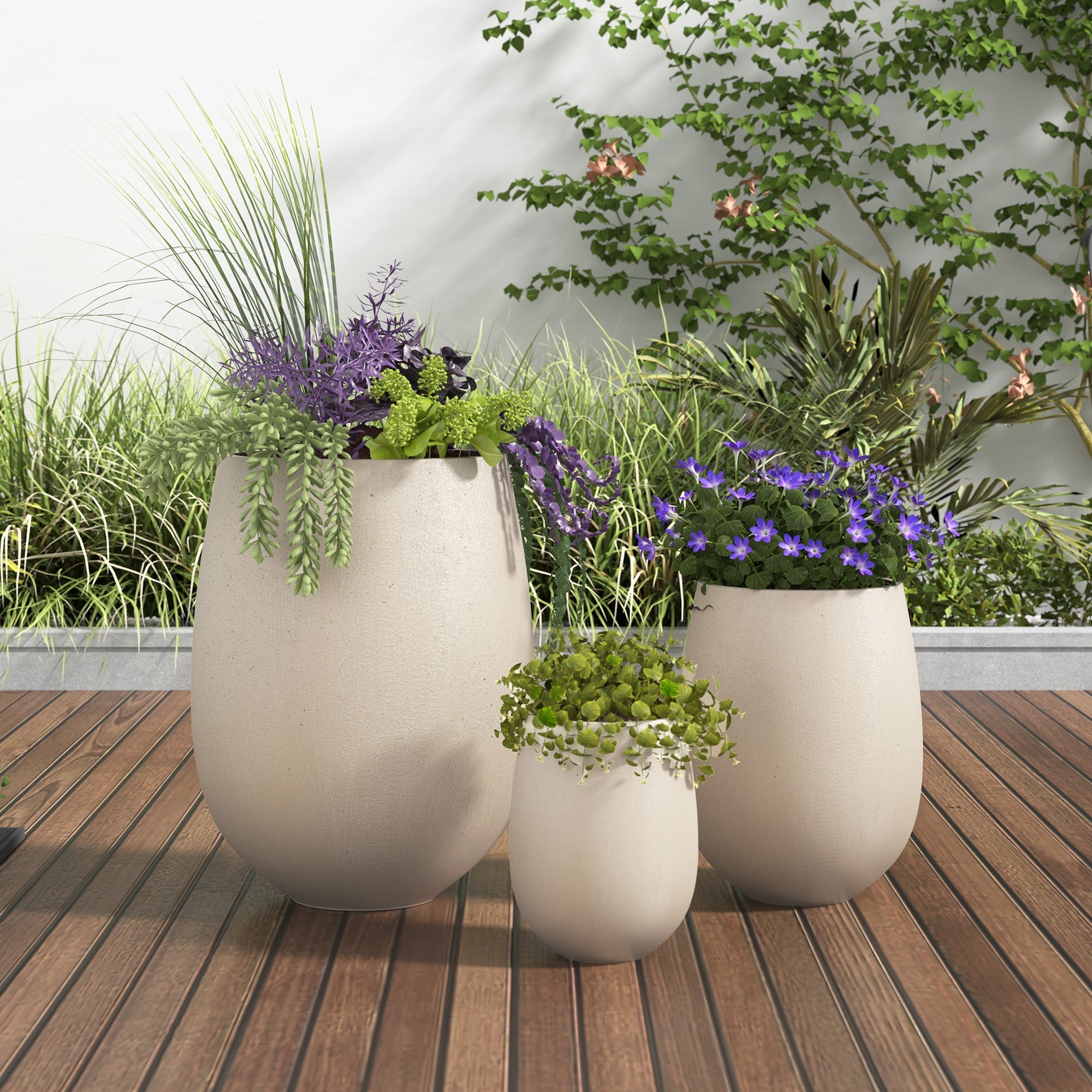Egg Shaped Lightweight Outdoor Planter, Set of 3