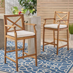 Perla Outdoor Acacia Wood Barstools, Set of 2