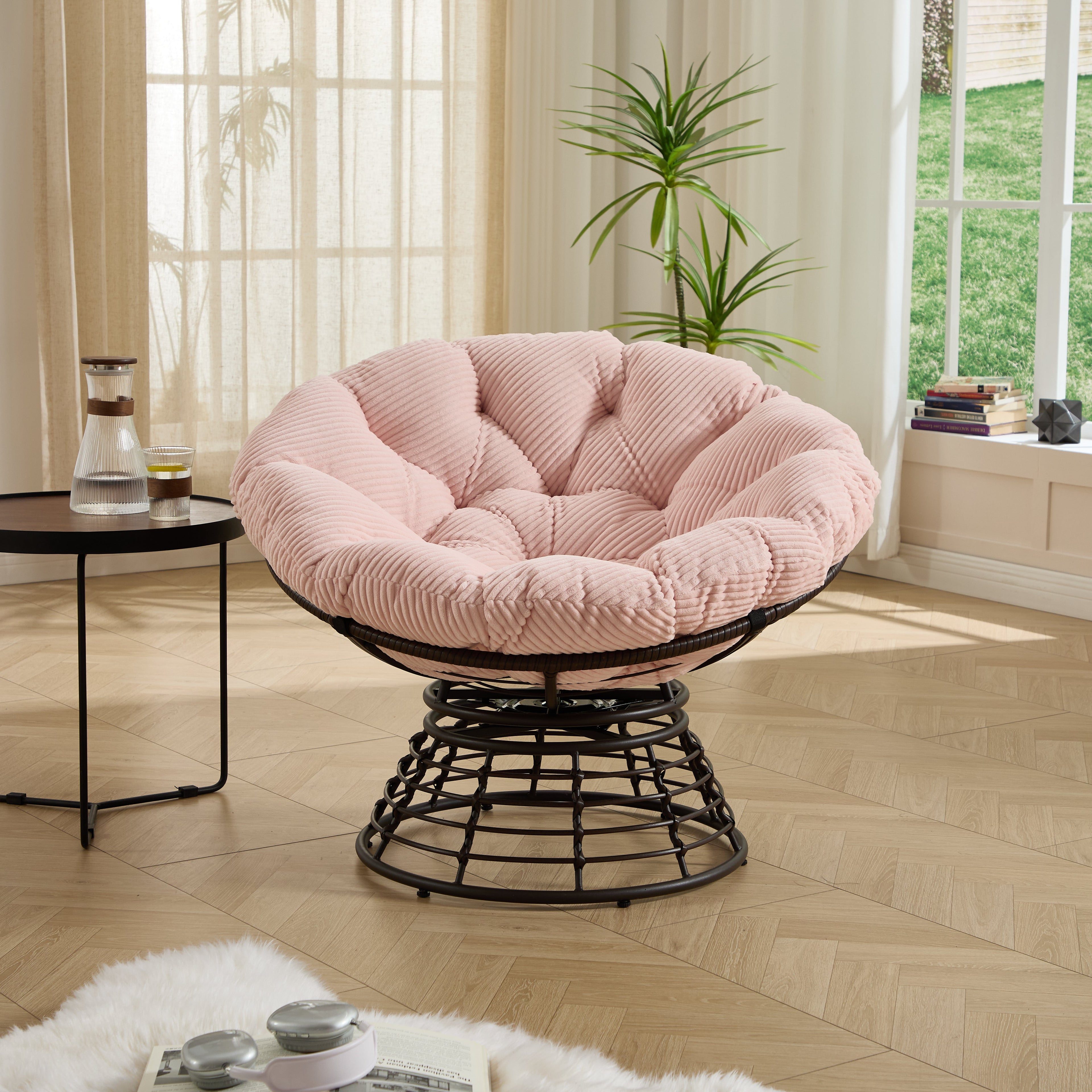 360° Swivel Indoor Outdoor Wicker Papasan Chair with Soft Thick Cushion