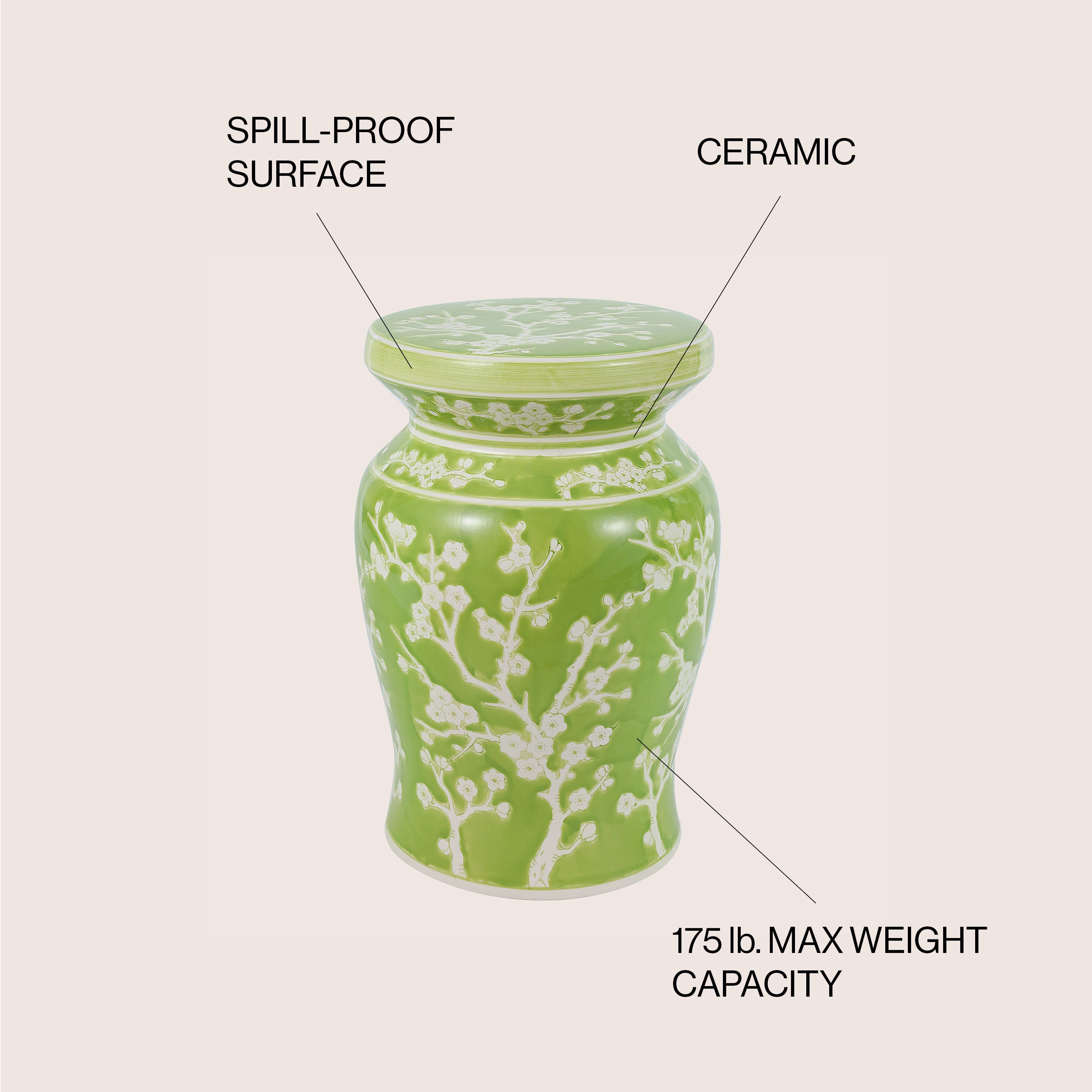 Cherry Blossom 17.75" Ceramic Garden Stool