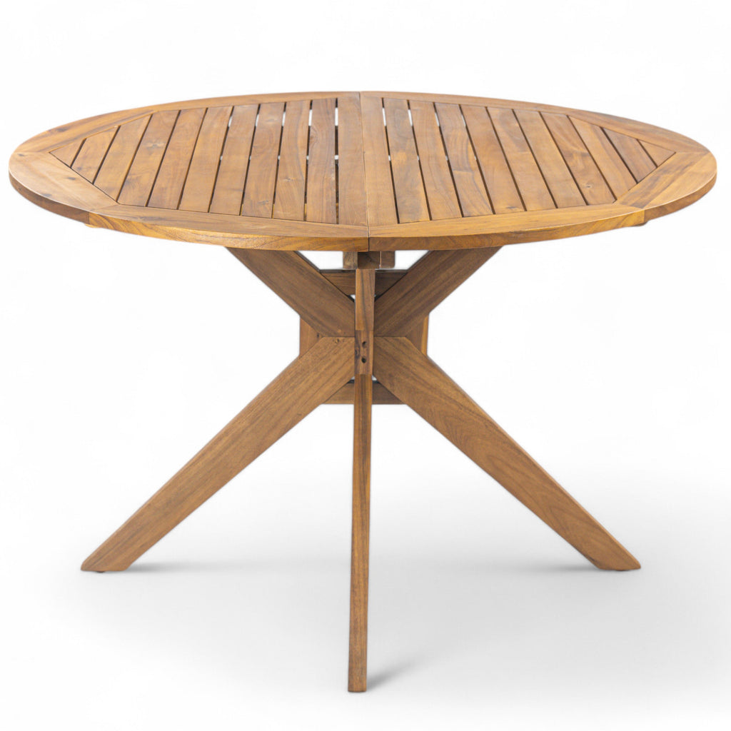 Stanford Outdoor Round Acacia Wood Dining Table with X Base