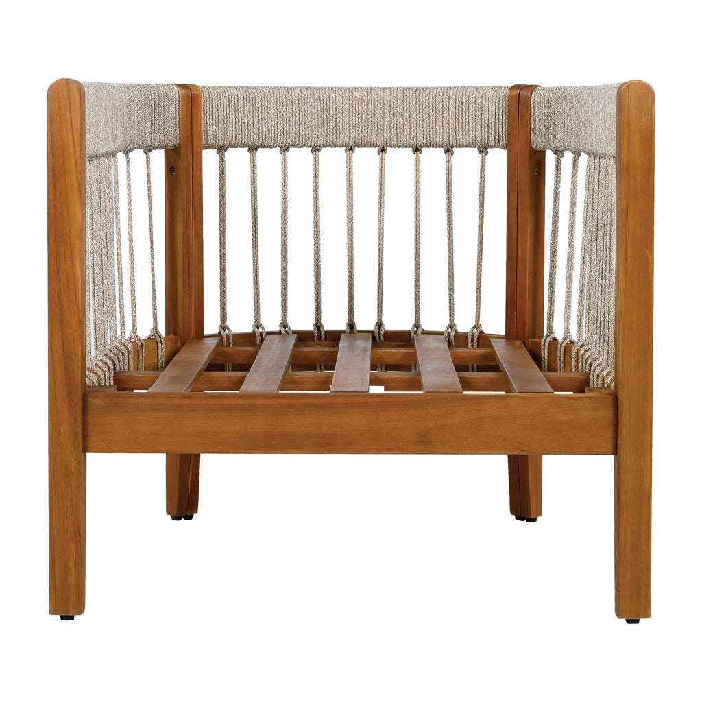Azari Outdoor Acacia Wood Club Chair with Handwoven Rope Accents & Curved Backrest