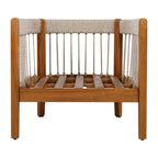 Azari Outdoor Acacia Wood Club Chair with Handwoven Rope Accents & Curved Backrest