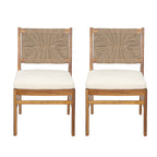 Monica Outdoor Wood and Wicker Woven 7 Piece Dining Set