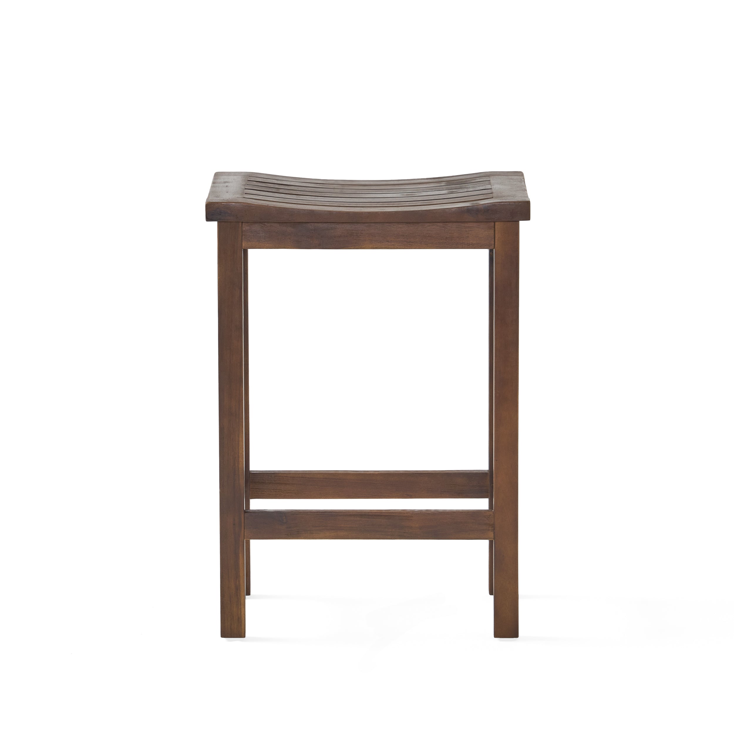 Mahogany Brown Outdoor Acacia Wood Counter Height Barstool, Set of 2