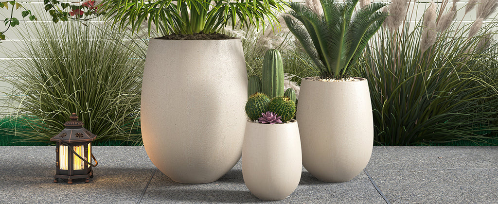 Egg Shaped Lightweight Outdoor Planter, Set of 3