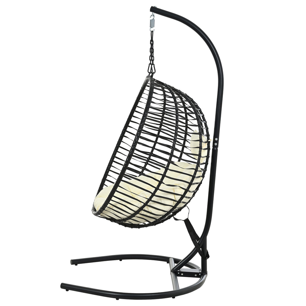 Folding Hanging Swinging Egg Chair with Stand & Tufted Cushion