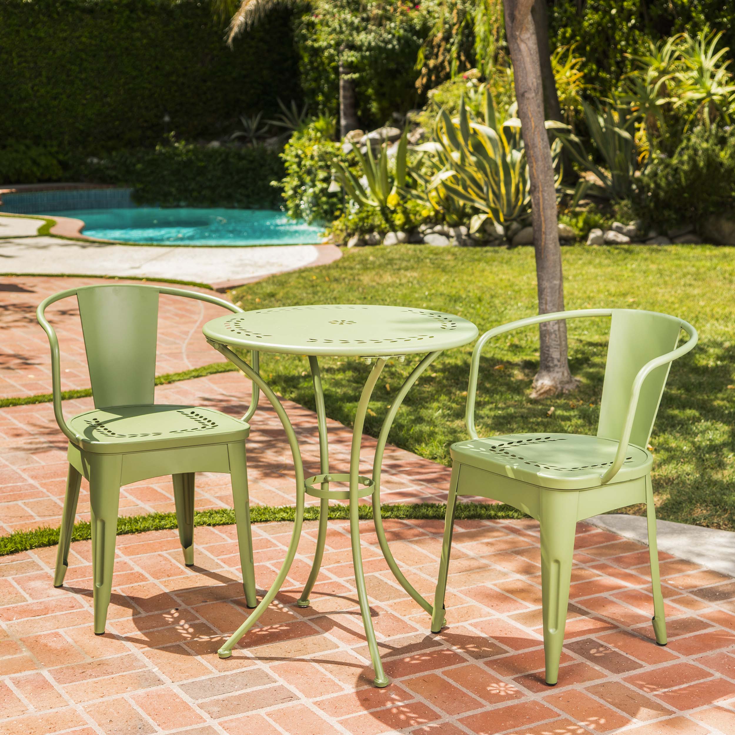 Pursuant 3-Piece Iron Bistro Set with Round Table and 2 Curved Back Chairs