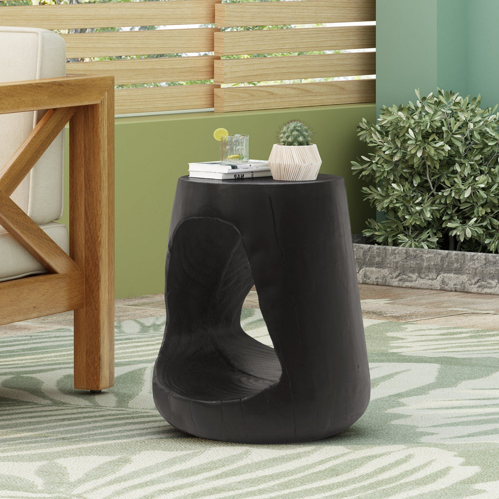 Outdoor Hollow Side Table with Wood-like Texture