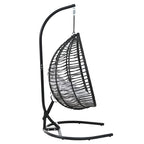 Foldable Rattan Egg Swing Chair with Iron Frame, Plush Cushion & Removable Headrest