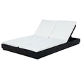 Adjustable Acacia Wood Low-Profile Double Sunlounge with Cushion