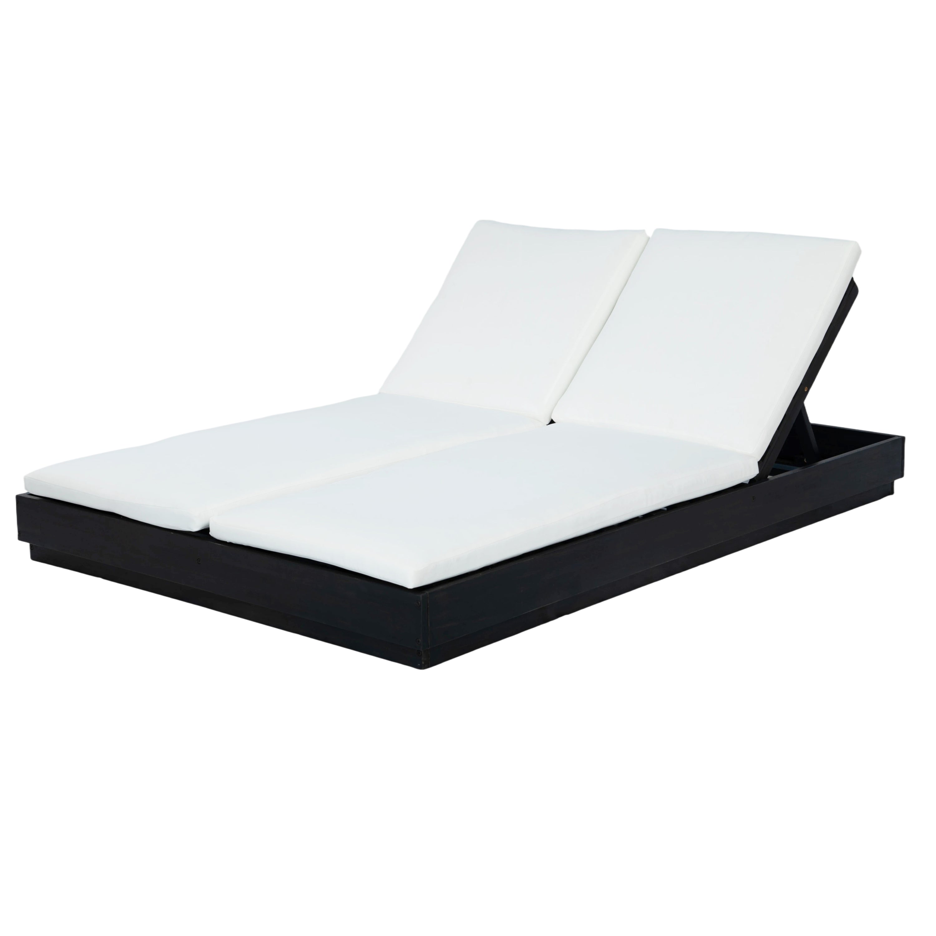 Adjustable Acacia Wood Low-Profile Double Sunlounge with Cushion