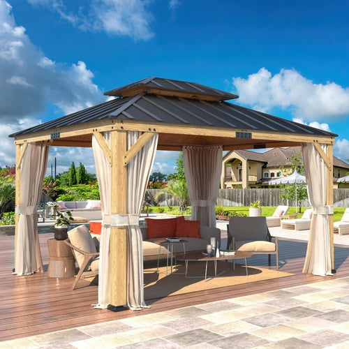 Spruce Wood Gazebo 11x13 With Double Roof Outdoor Patio
