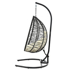 Foldable Rattan Egg Swing Chair with Iron Frame, Plush Cushion & Removable Headrest