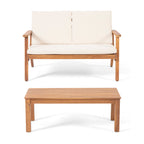Brixton Outdoor Acacia Wood Loveseat and Coffee Table Set with Cushions