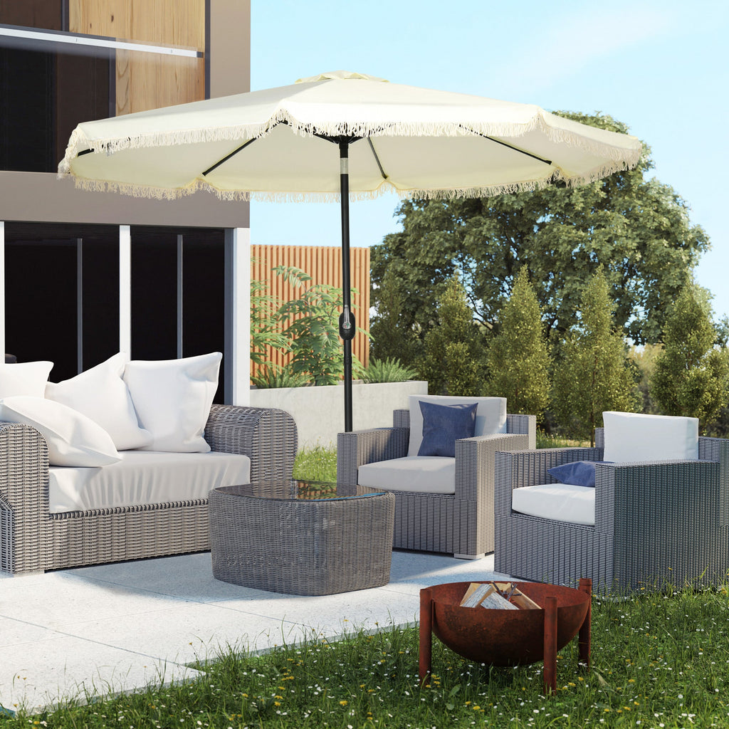 9' Fringe Edge Patio Umbrella with Push Button Tilt and Crank