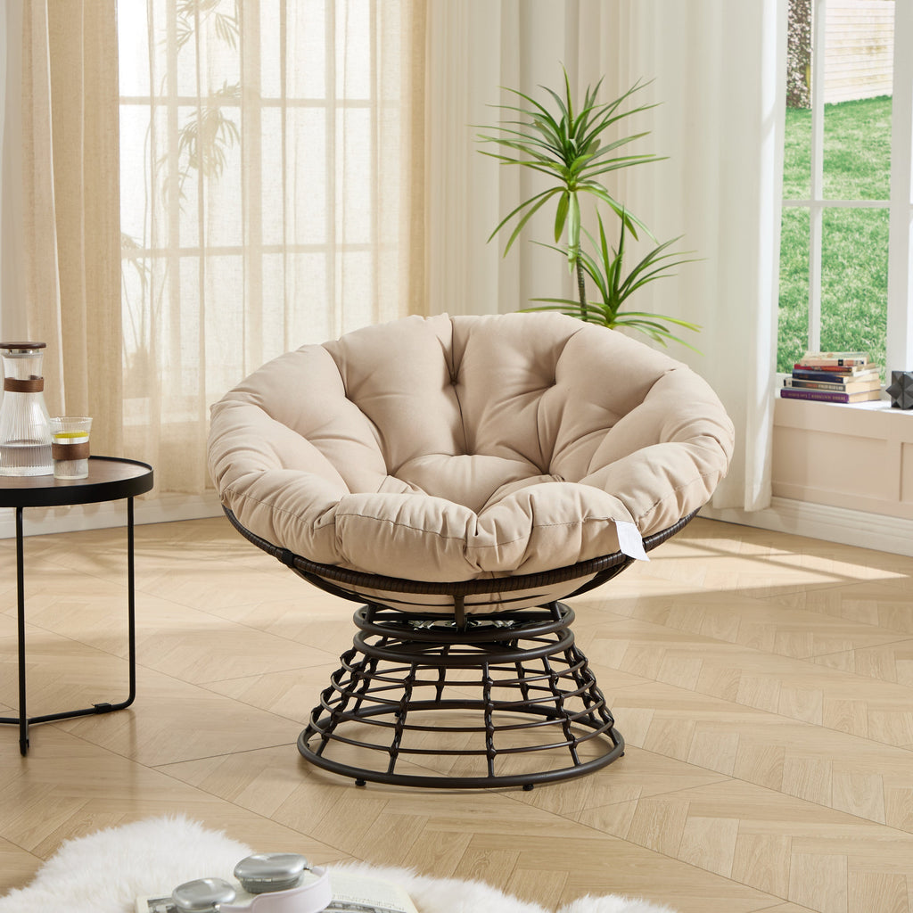 360° Swivel Indoor Outdoor Wicker Papasan Chair with Soft Thick Cushion
