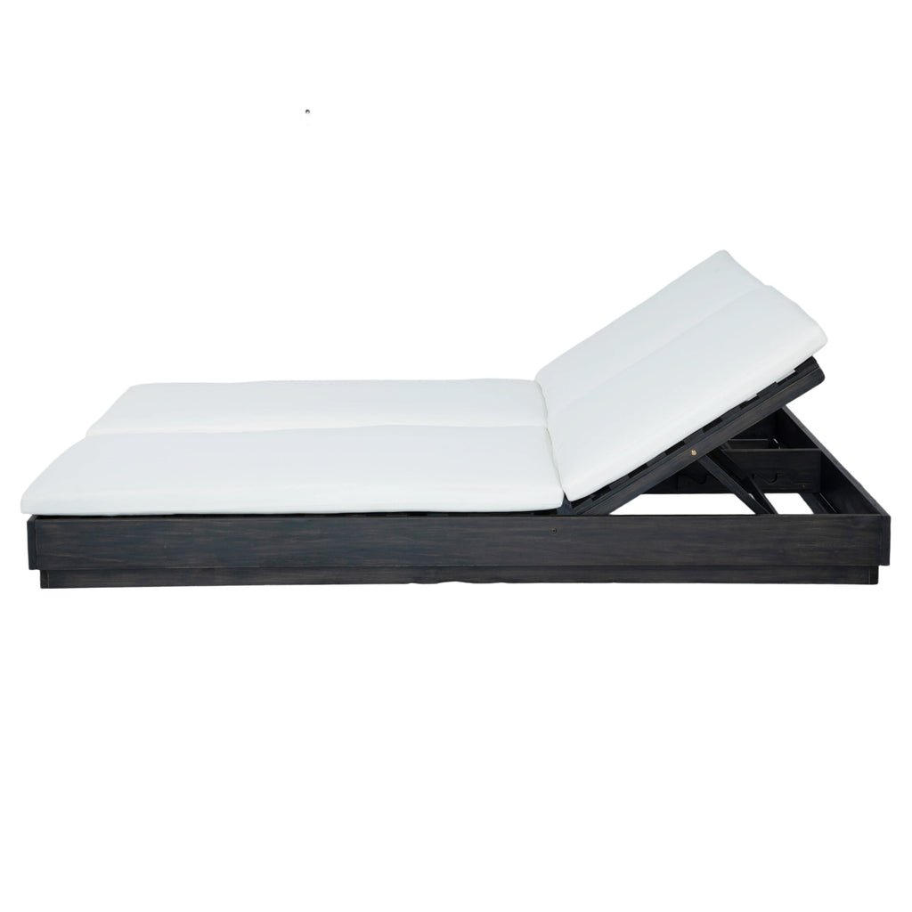 Adjustable Acacia Wood Low-Profile Double Sunlounge with Cushion