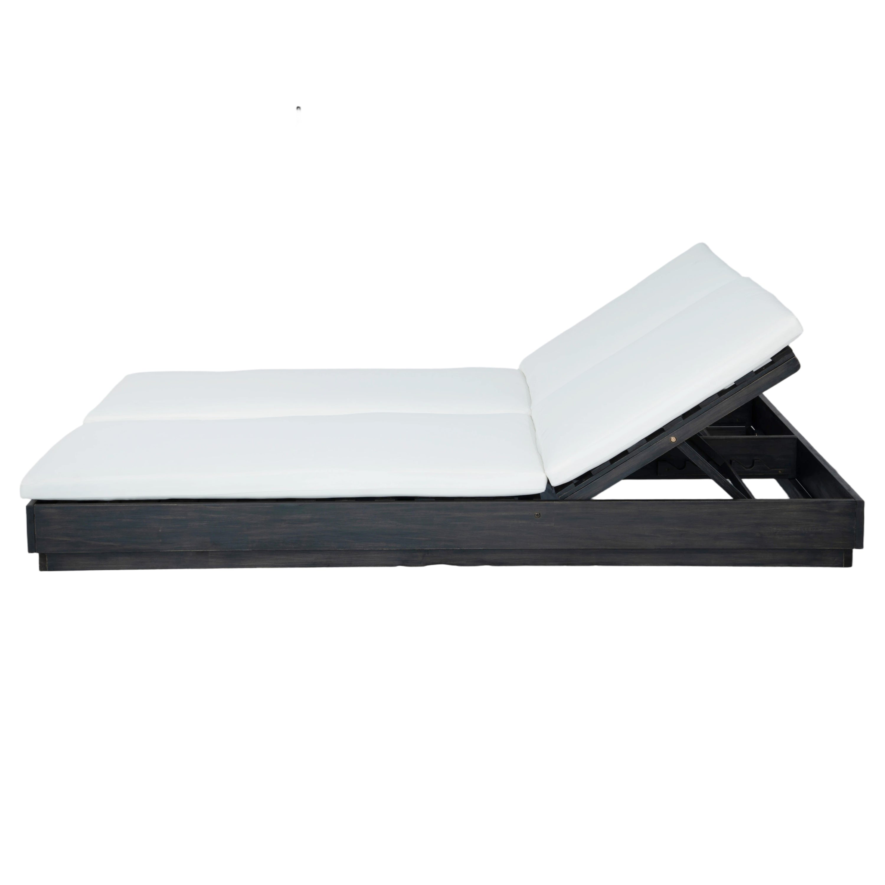 Adjustable Acacia Wood Low-Profile Double Sunlounge with Cushion
