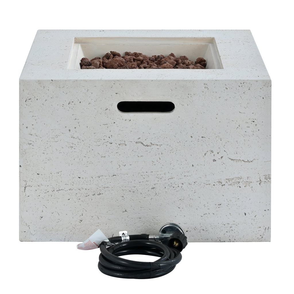 Outdoor Square Fire Pit with Steel Burner, Lava Rocks and Cover