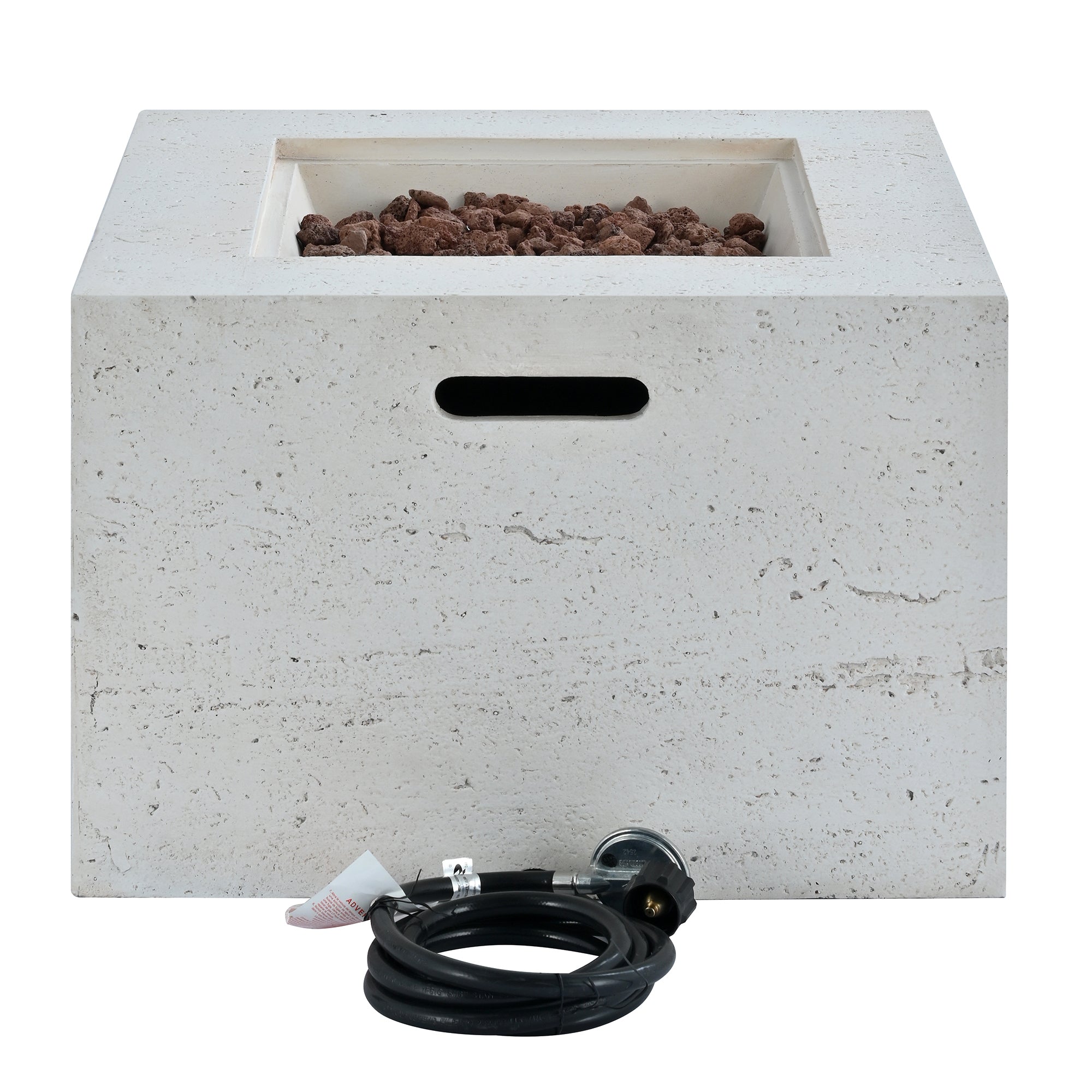 Outdoor Square Fire Pit with Steel Burner, Lava Rocks and Cover