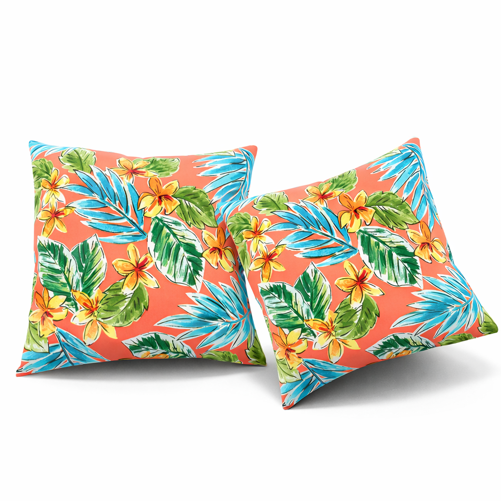 Bright Coral Pink 18x18 Waterproof & Fade-Resistant Outdoor Throw Pillows, Set of 2
