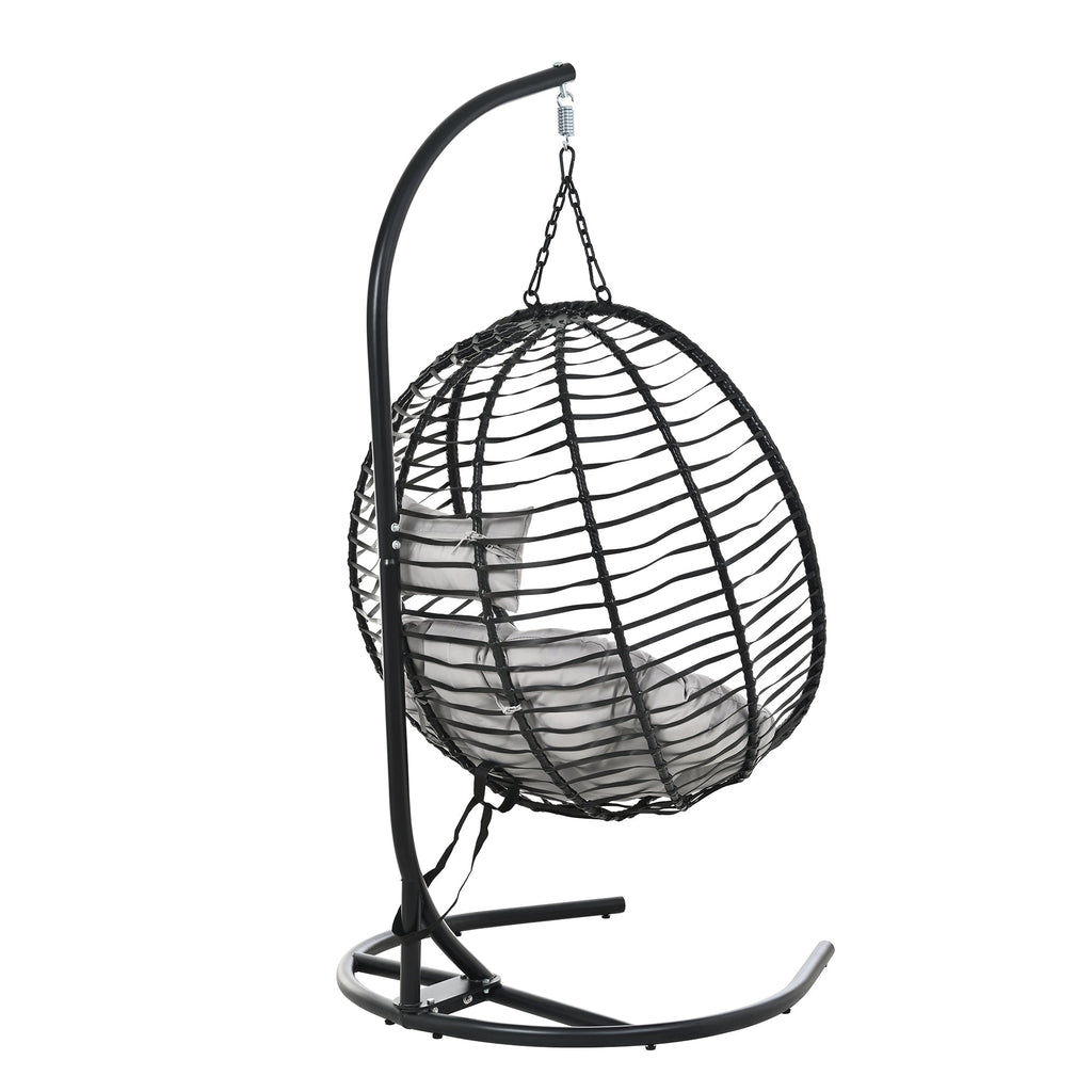 Folding Hanging Swinging Egg Chair with Stand & Tufted Cushion