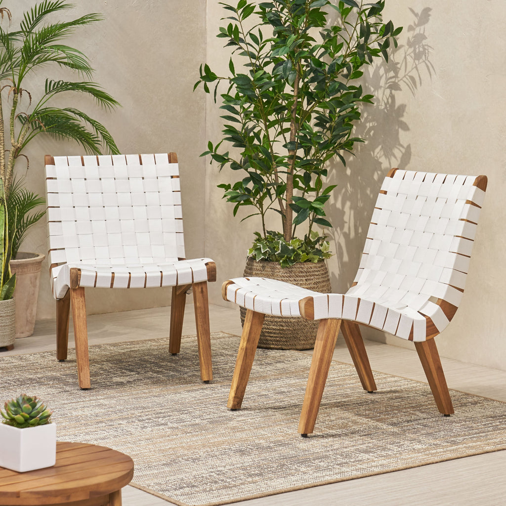 Delights Outdoor Lounge Chair with Rope Weave Design and Wood Frame, Set of 2