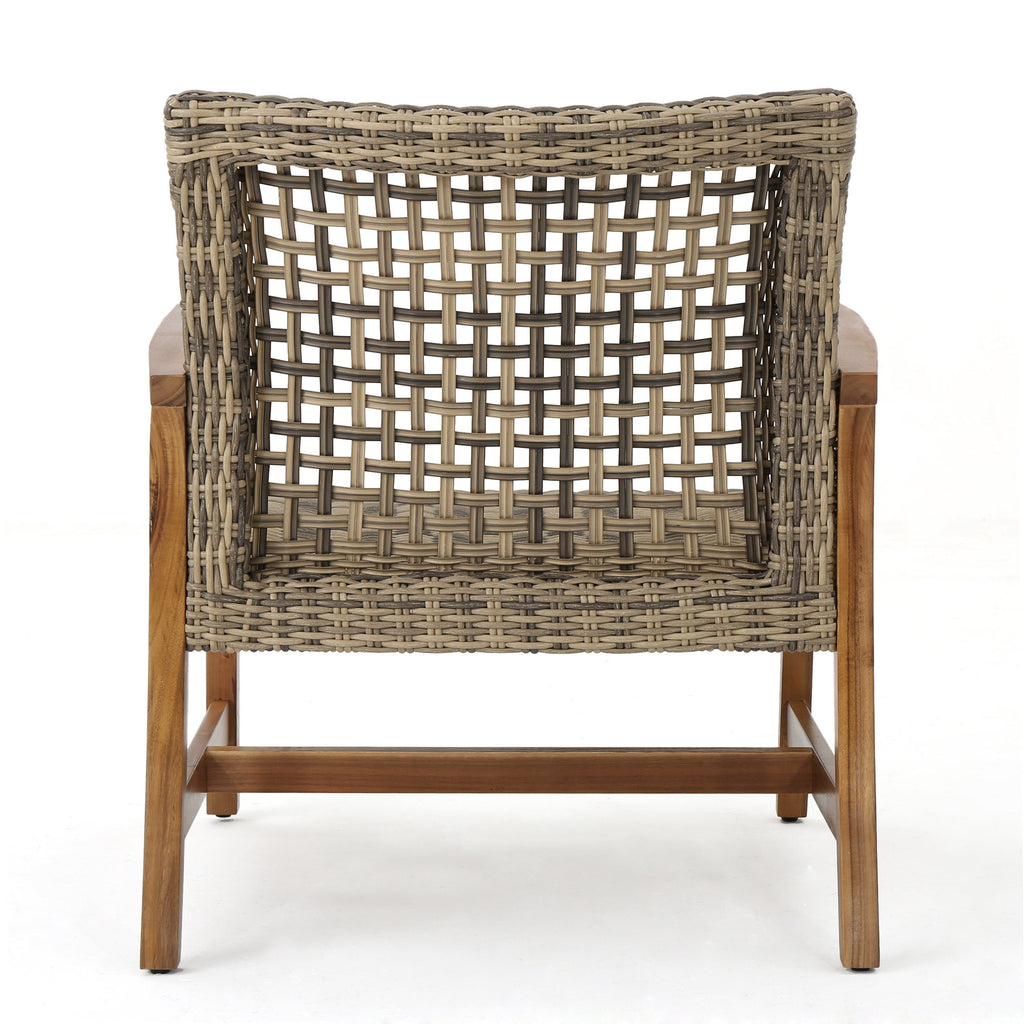 Hampton Outdoor Rattan & Acacia Wood Wicker Club Chairs, Set of 2