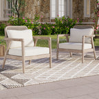 Outdoor Club Chair with Weaving Pattern Back and Deep Seat Cushion, Set of 2