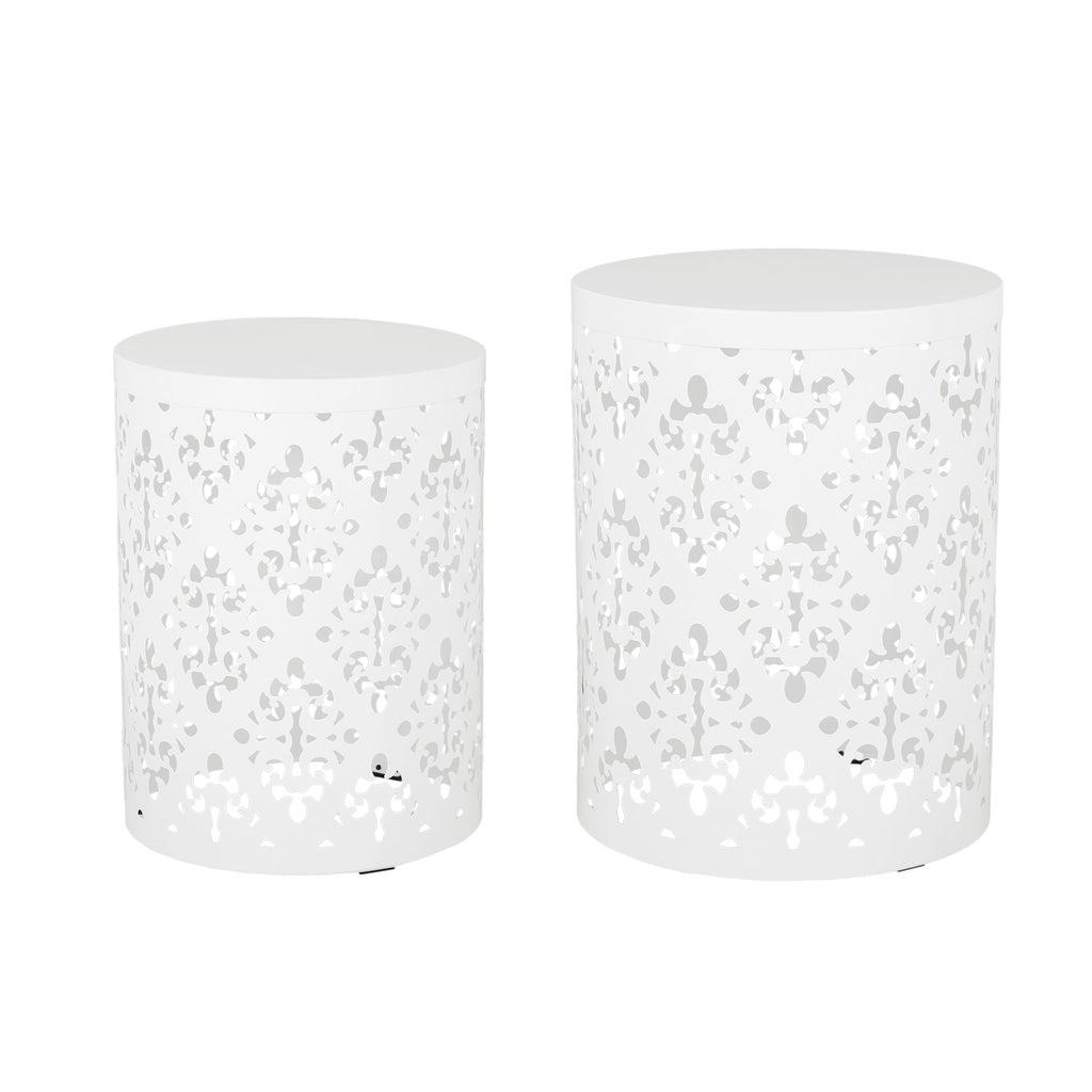 Refinery 2-Piece Outdoor End Table Set with Floral Patten and Iron Cut Design