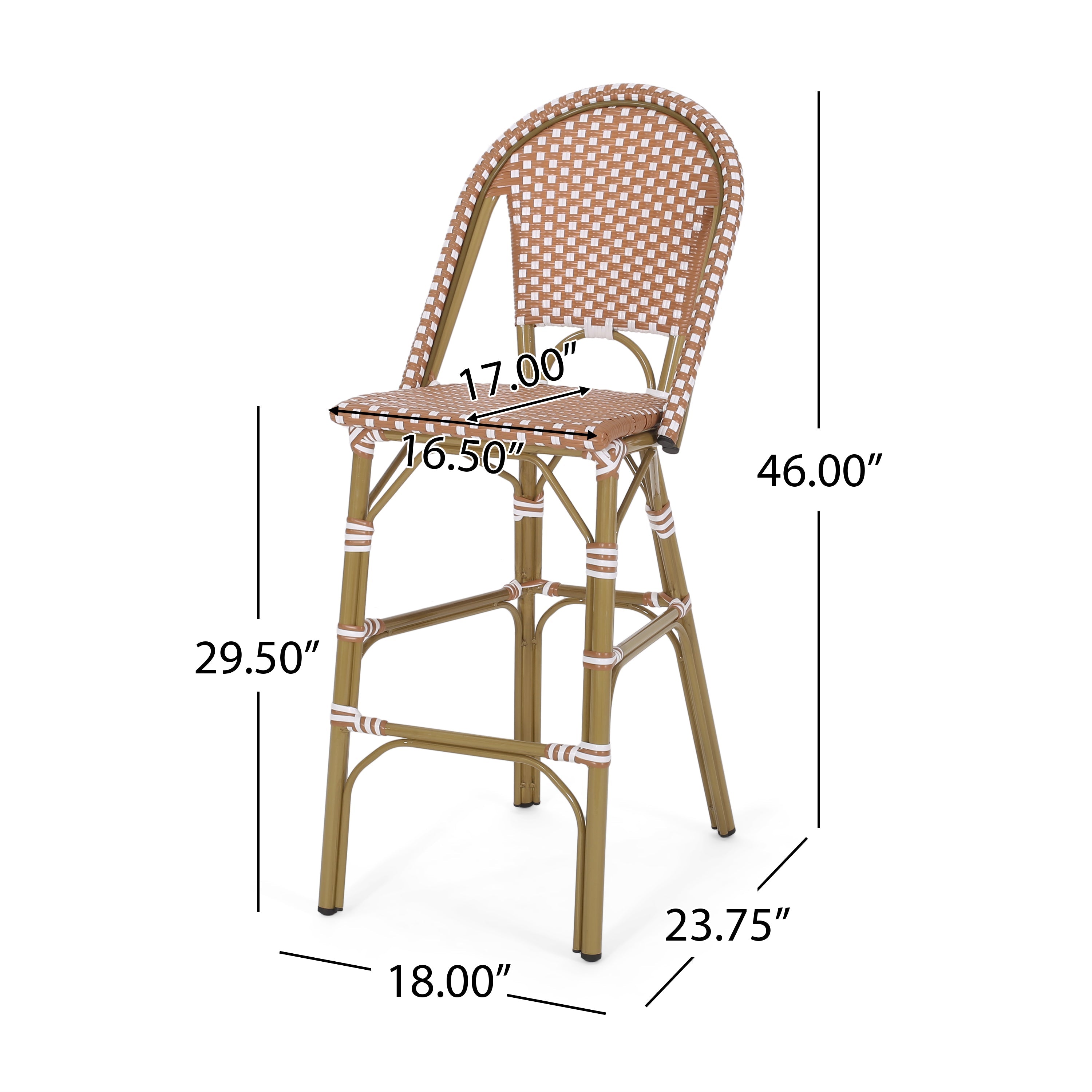 Clifftop 29.5" Outdoor Rattan Bar Stool with Aluminum Frame and Footrest, Set of 2