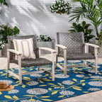 Hampton Outdoor Rattan & Acacia Wood Wicker Club Chairs, Set of 2