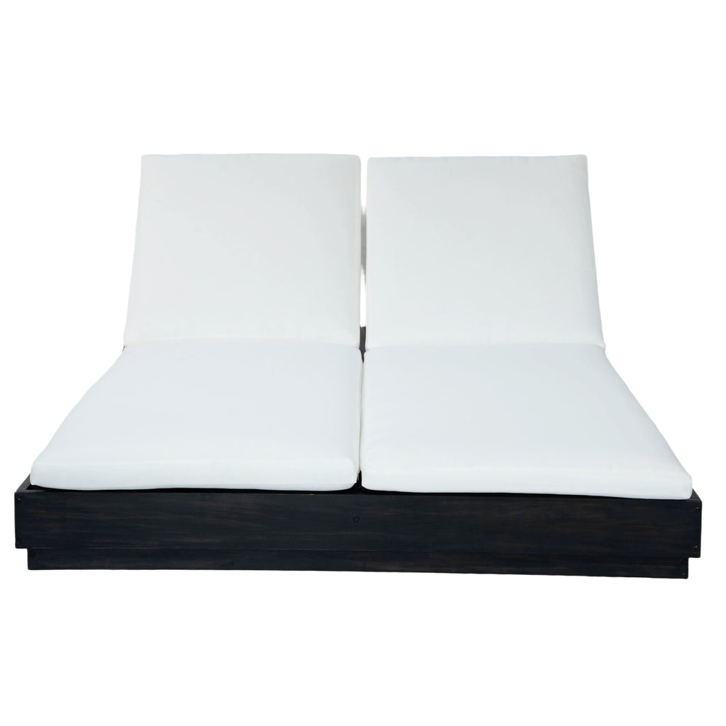 Adjustable Acacia Wood Low-Profile Double Sunlounge with Cushion