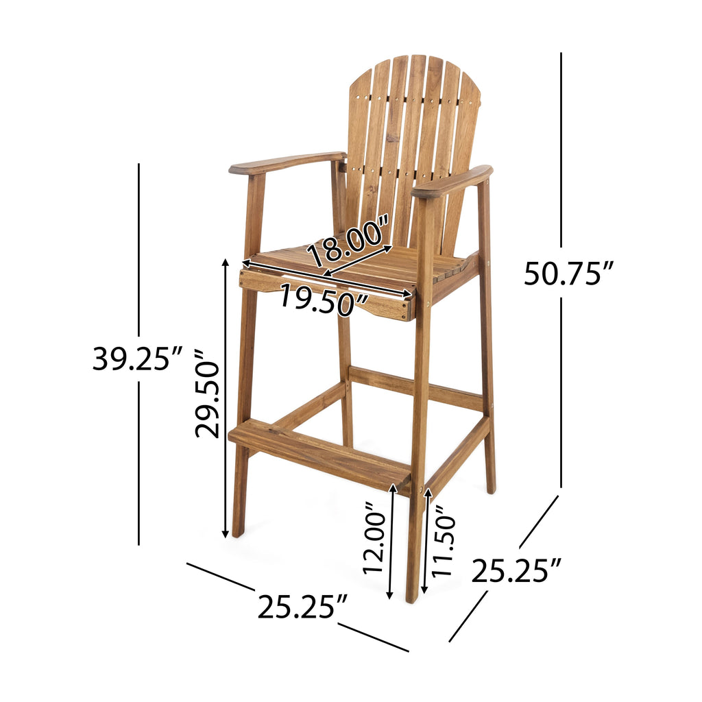 Outdoor Acacia Wood Adirondack Barstools, Set of 2