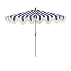 Beverly Stripe Designer Classic Scalloped Fringe Half Market Patio Umbrella with Crank