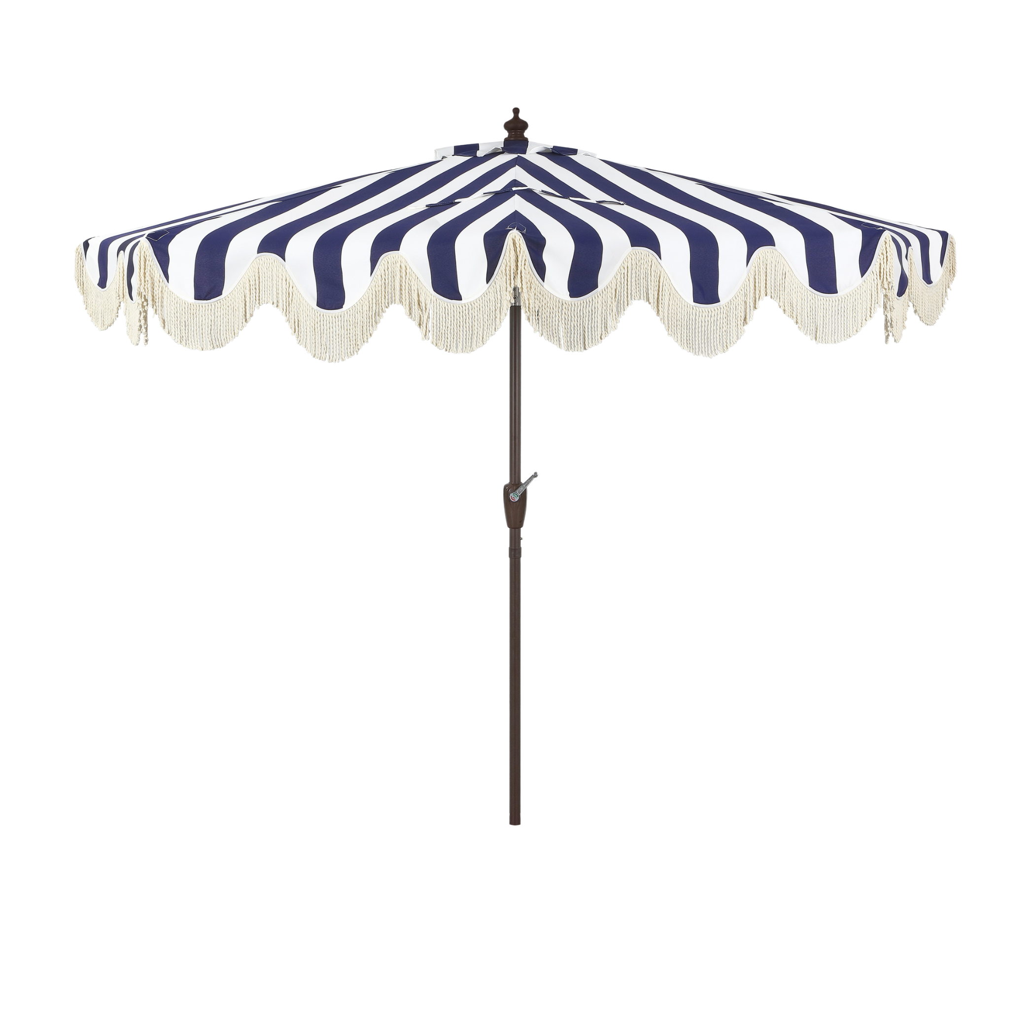 Beverly Stripe Designer Classic Scalloped Fringe Half Market Patio Umbrella with Crank
