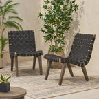 Delights Outdoor Lounge Chair with Rope Weave Design and Wood Frame, Set of 2