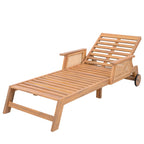 Retro Acacia Wood Outdoor Sunlounge with Wheels & 3-Position Backrest