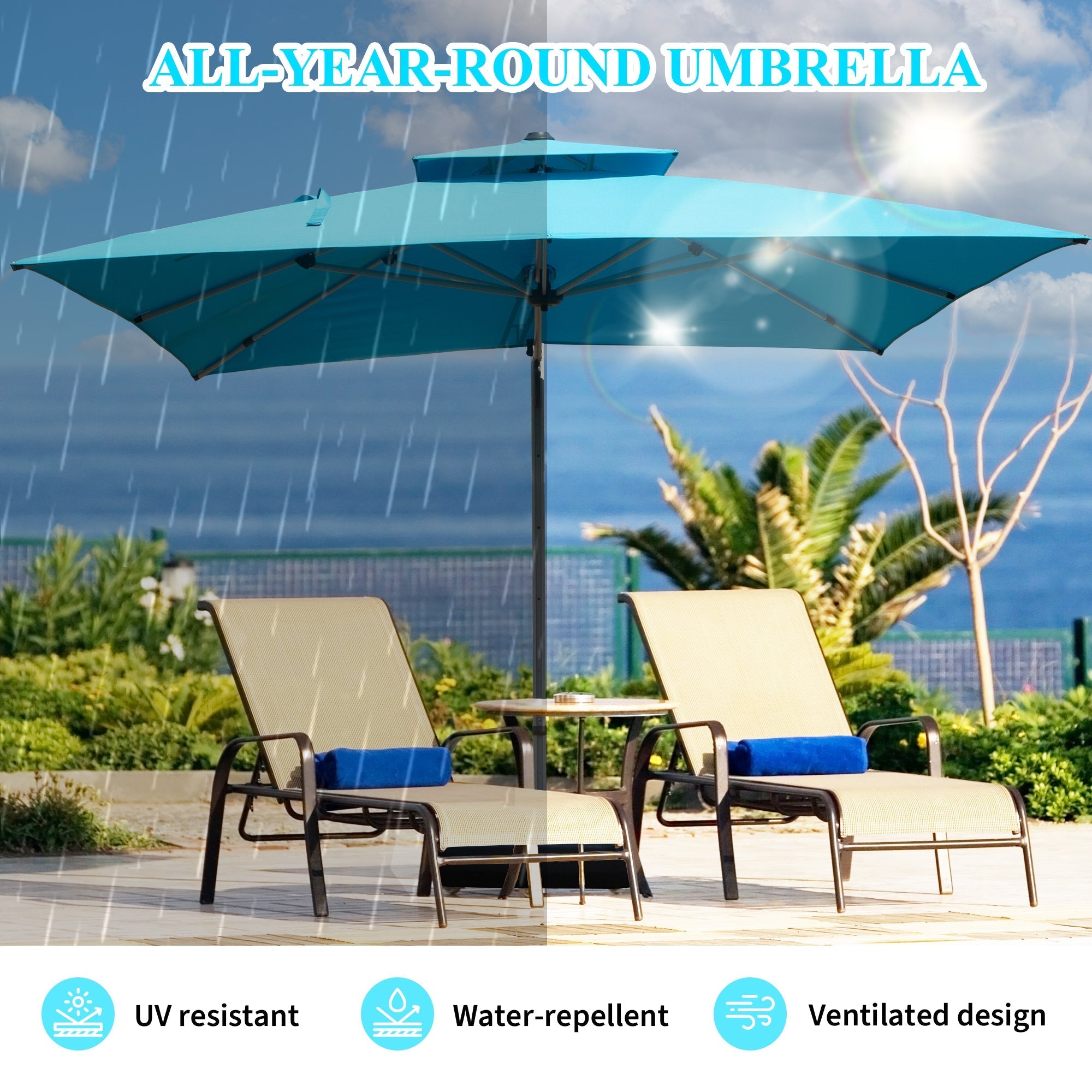 10'X10' Square Cantilever Umbrella with Center Pole, Base Not Included