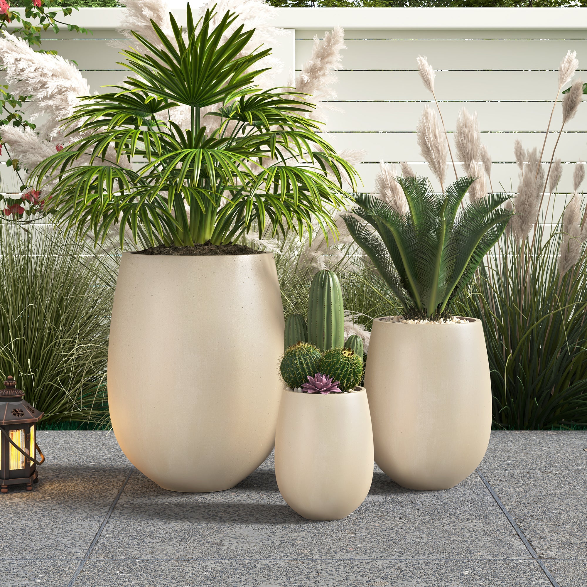 Egg Shaped Lightweight Outdoor Planter, Set of 3