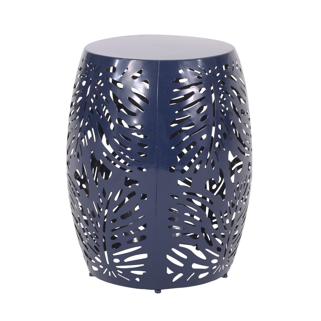 Rebirth Outdoor End Table with Tropical Palm Leaf Pattern and Iron Frame