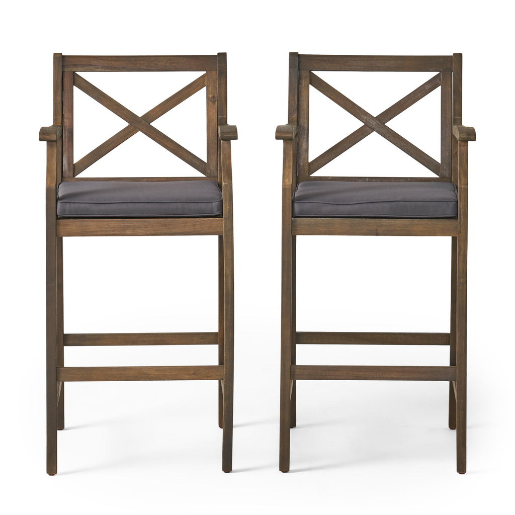 Perla Outdoor Acacia Wood Barstools, Set of 2