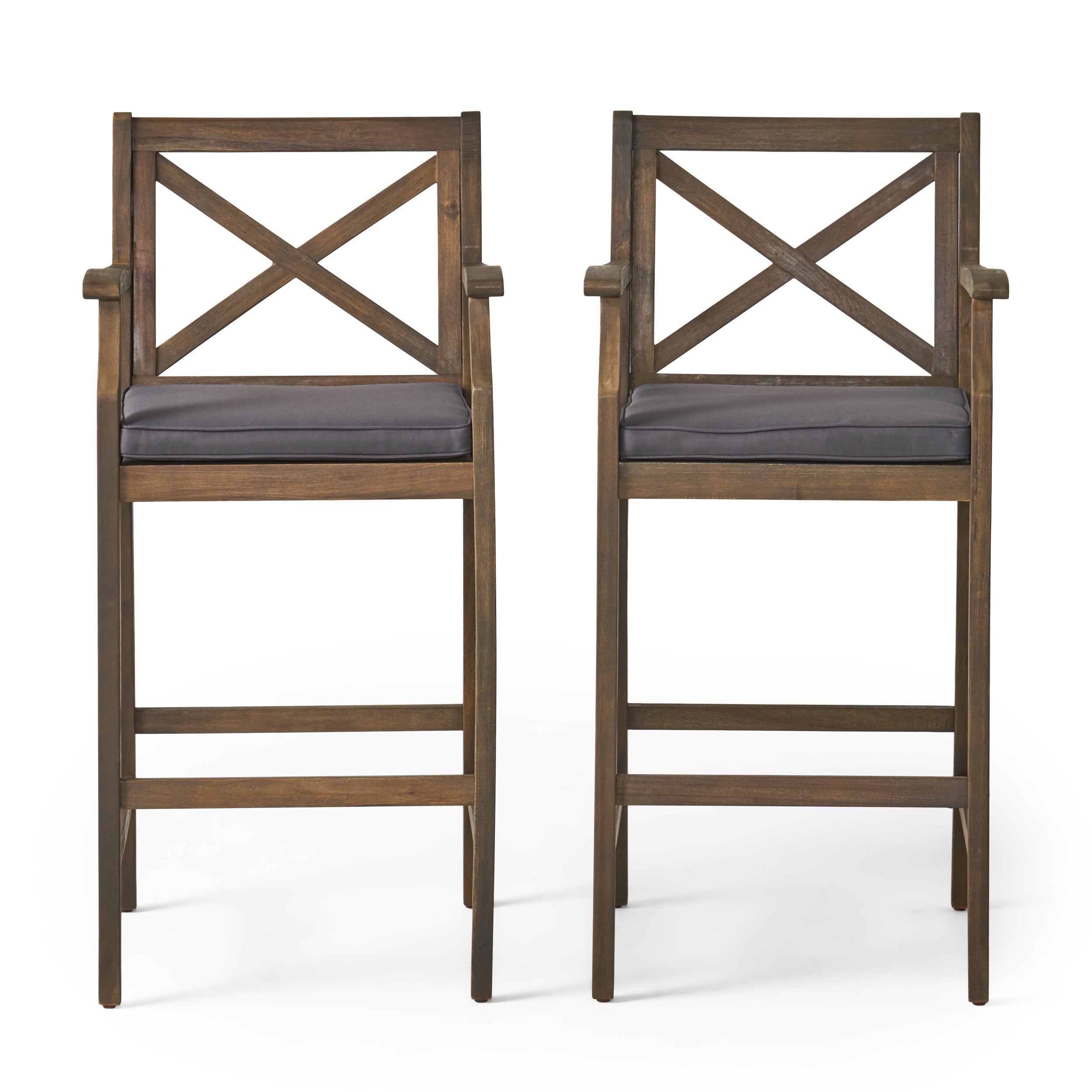 Perla Outdoor Acacia Wood Barstools, Set of 2