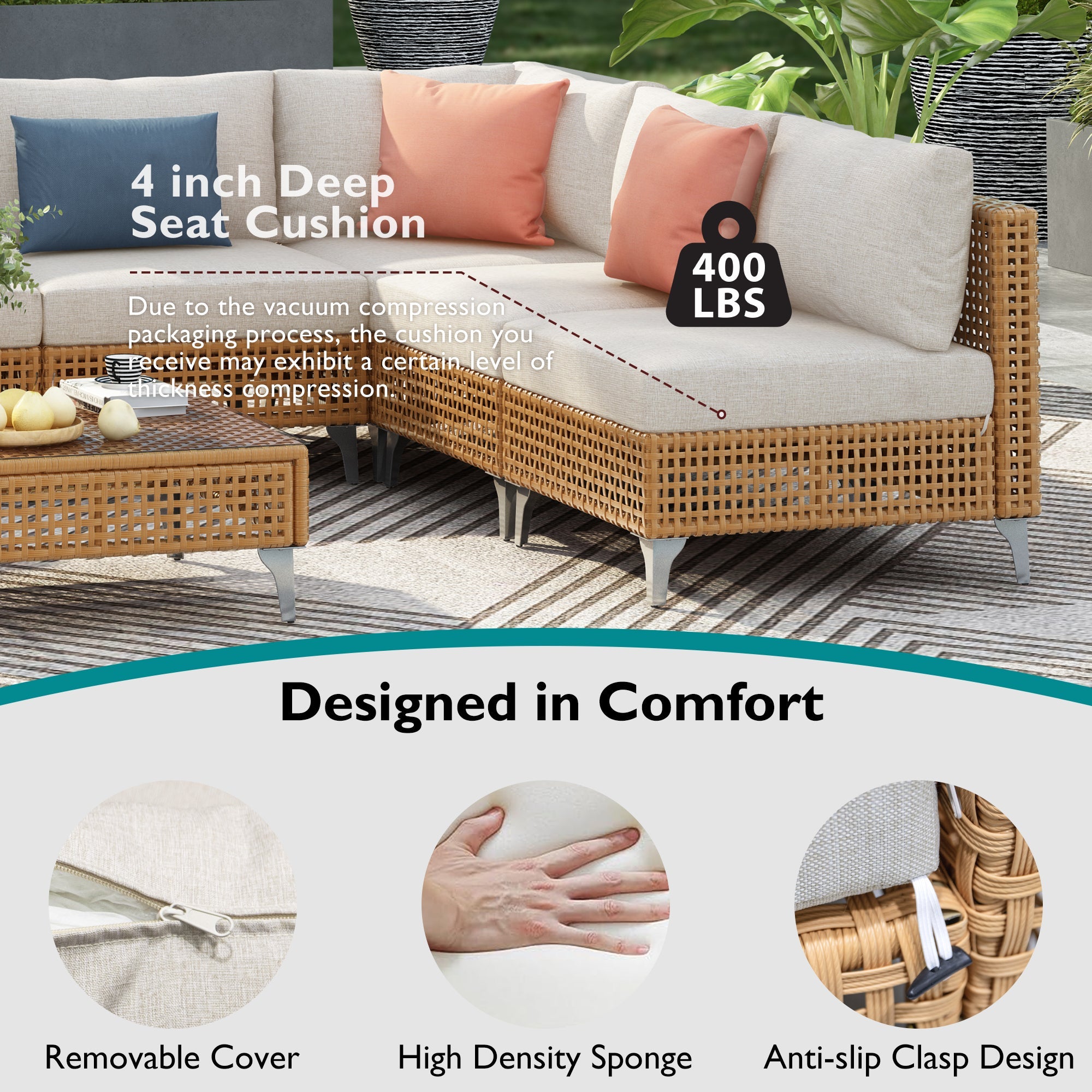 7-Piece Outdoor Wicker Sectional Sofa with Water Resistant Cushions and Coffee Table