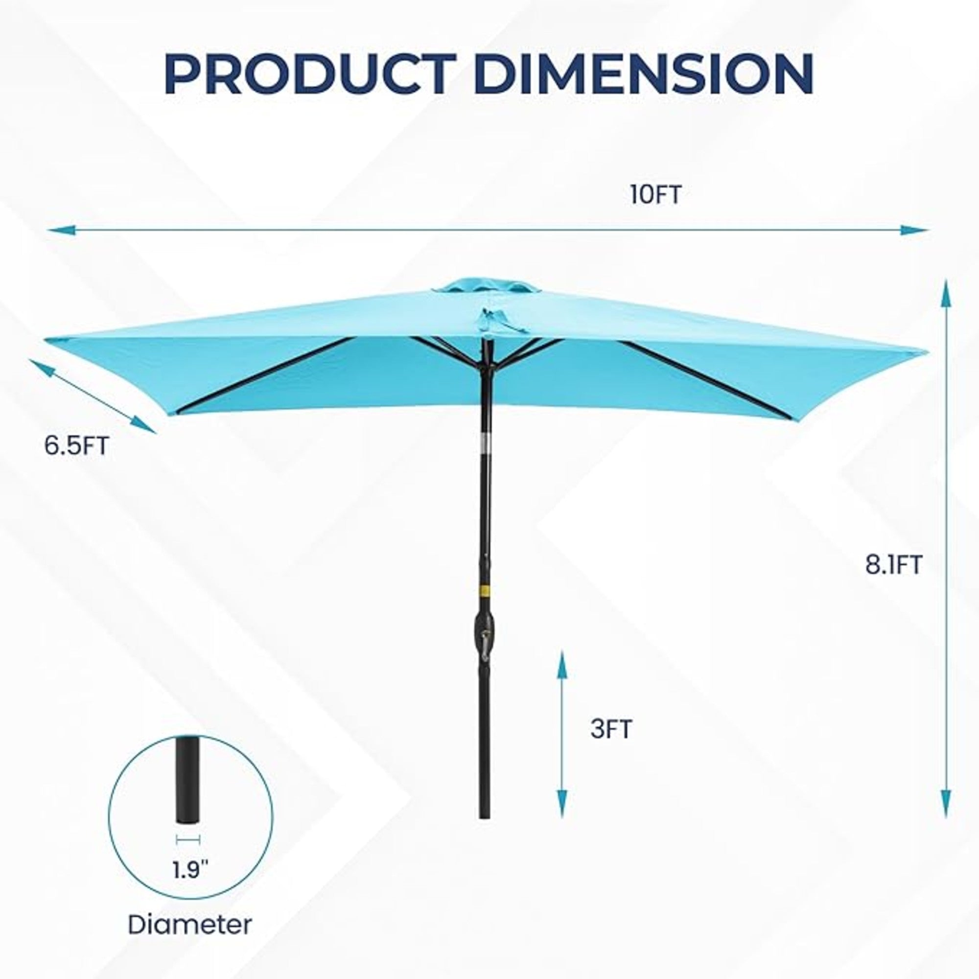 6.5 x 10 ft Rectangular Patio Umbrella with Crank, Base Not Included