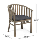 Venerable Outdoor Dining Chair with Slatted Back and Cushion Seat, Set of 2