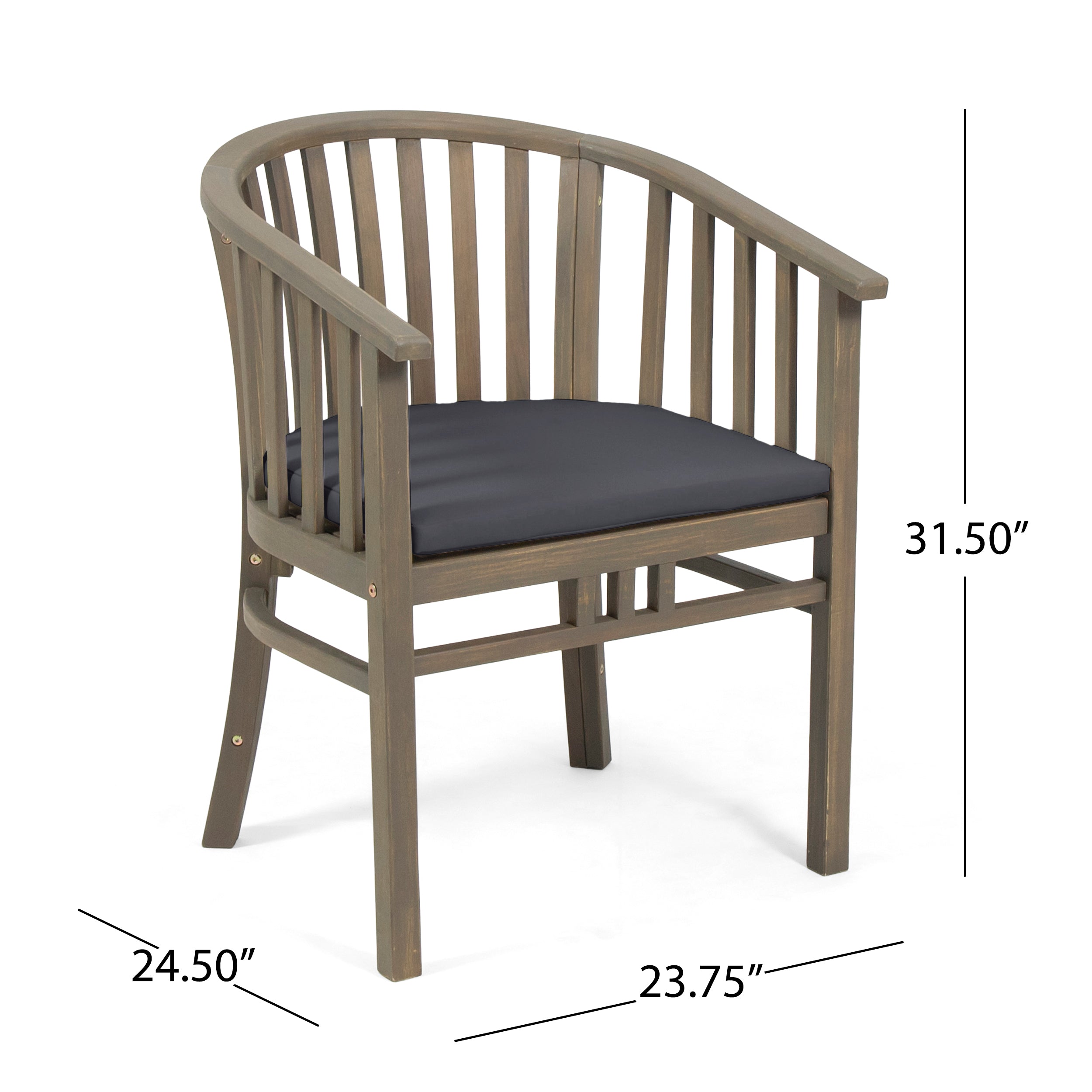 Venerable Outdoor Dining Chair with Slatted Back and Cushion Seat, Set of 2