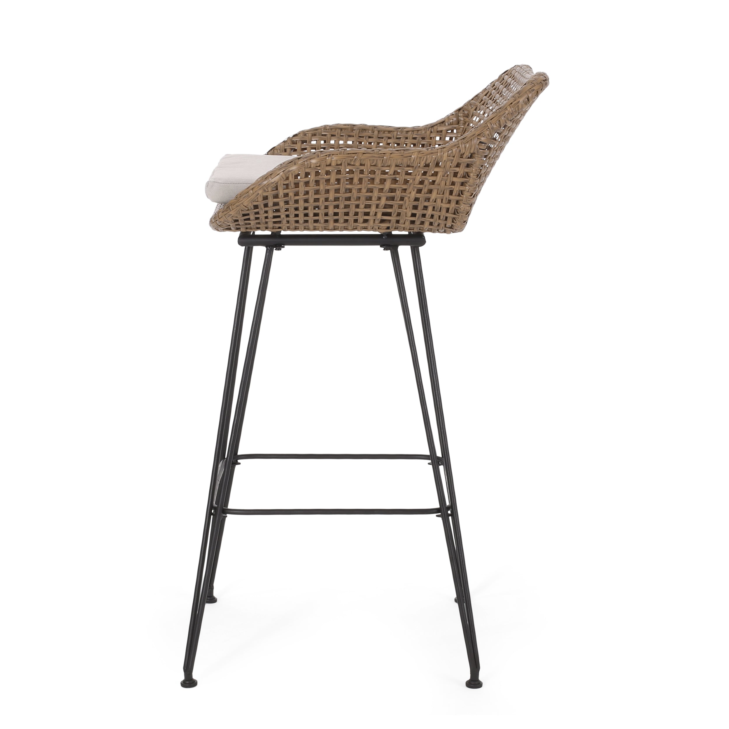 29.25" Outdoor Wicker Bar Stool with Hairpin Legs and Low Back, Set of 2