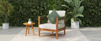 Azari Outdoor Acacia Wood Club Chair with Handwoven Rope Accents & Curved Backrest